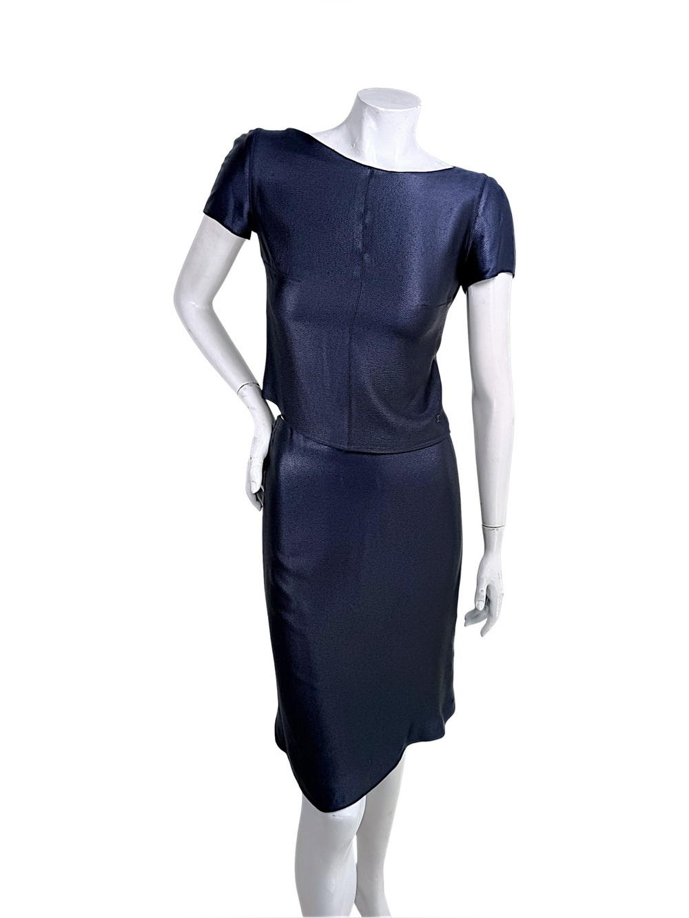 Vintage Chanel Navy Metallic Two Piece Skirt Set